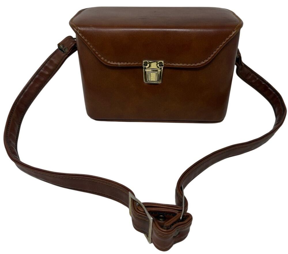 Vintage Brown Leather Camera Bag Adjustable Crossbody Shoulder Case